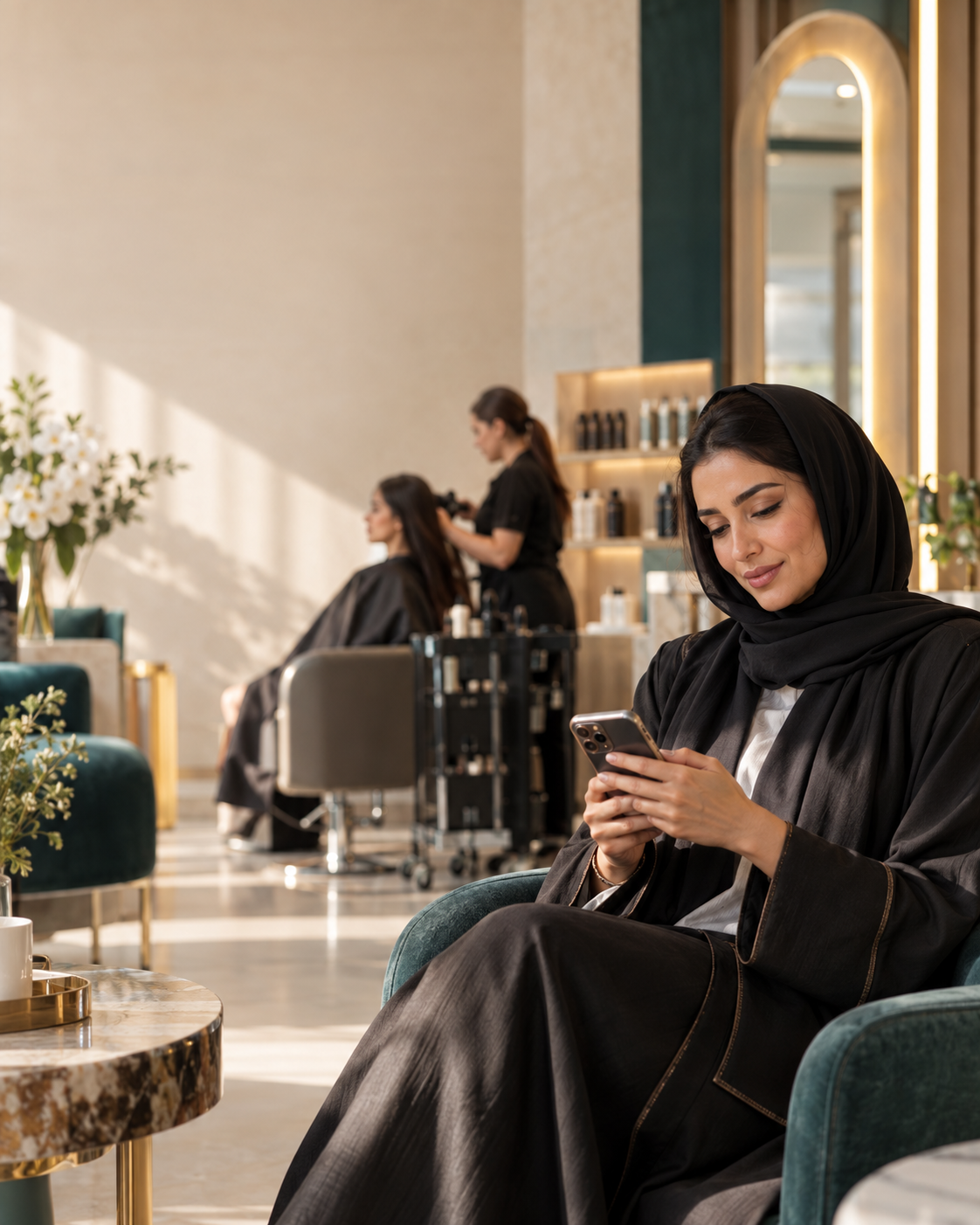 صاحبة صالون تتابع رسائل الحجز بينما الفريق يهتم بزبونة